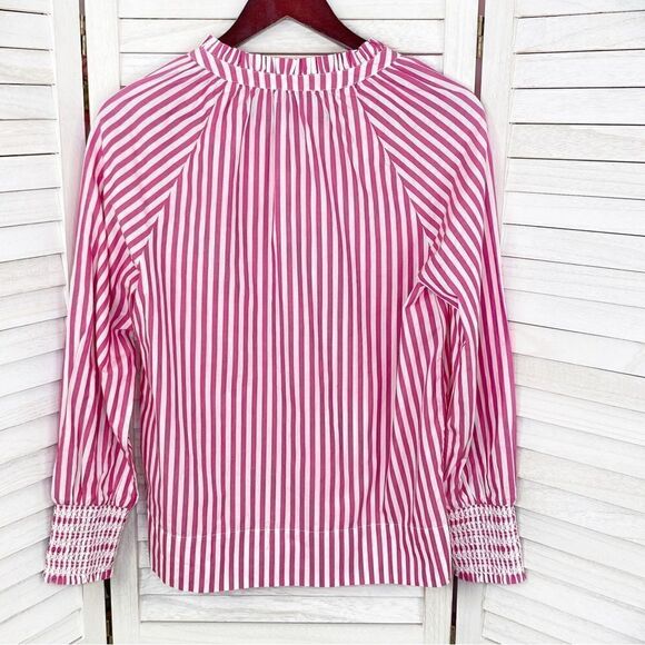 J. Crew Striped Smocked Cuff Popover Shirt Pink White XS - Picture 9 of 15
